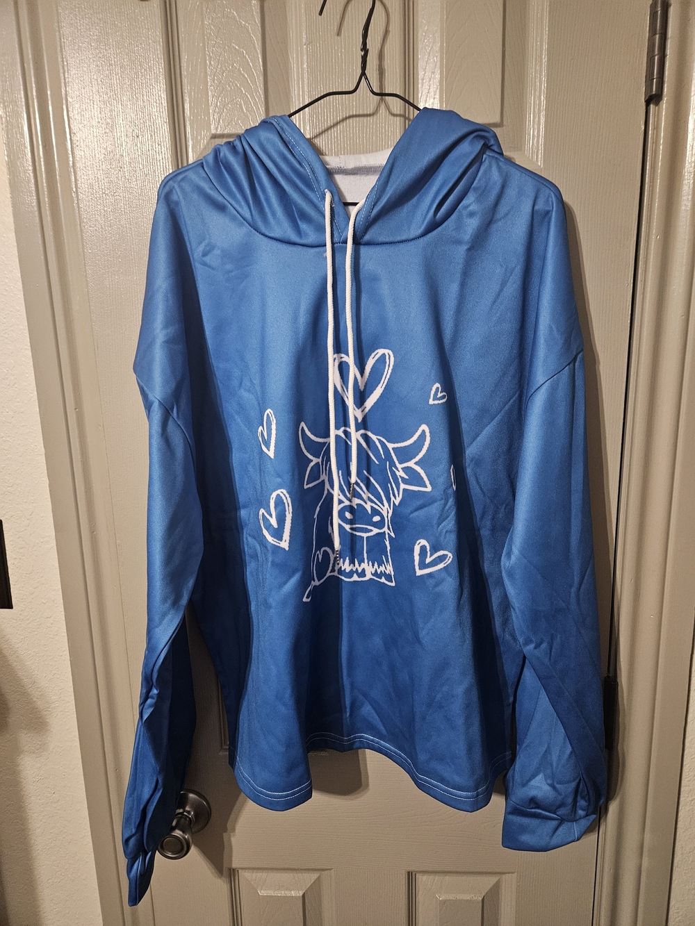 Royal Blue Hooded Pullover with Highland Cow Graphic
